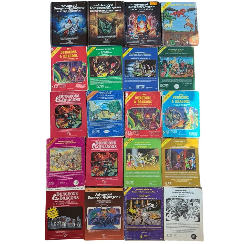Vintage AD&D 1st Edition Hardcover Set Players Handbook DMG MM UA + TSR Modules